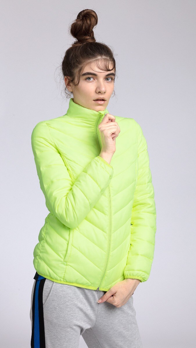 Kurtka puchowa damska KUD002 żółty neon damska kurtka puchowa neon